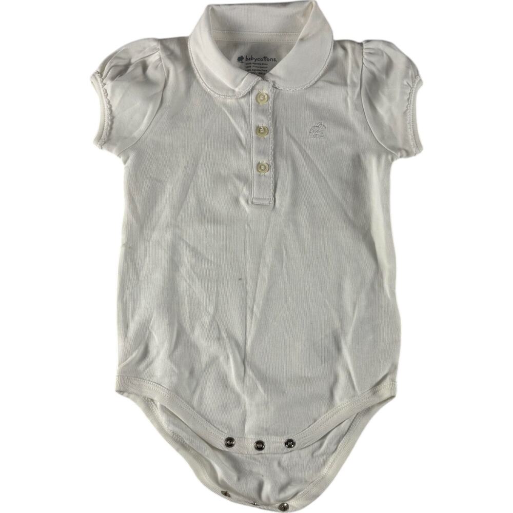 Babycottons Bodysuit Girls Babies 12 Months White Short Sleeve Collared